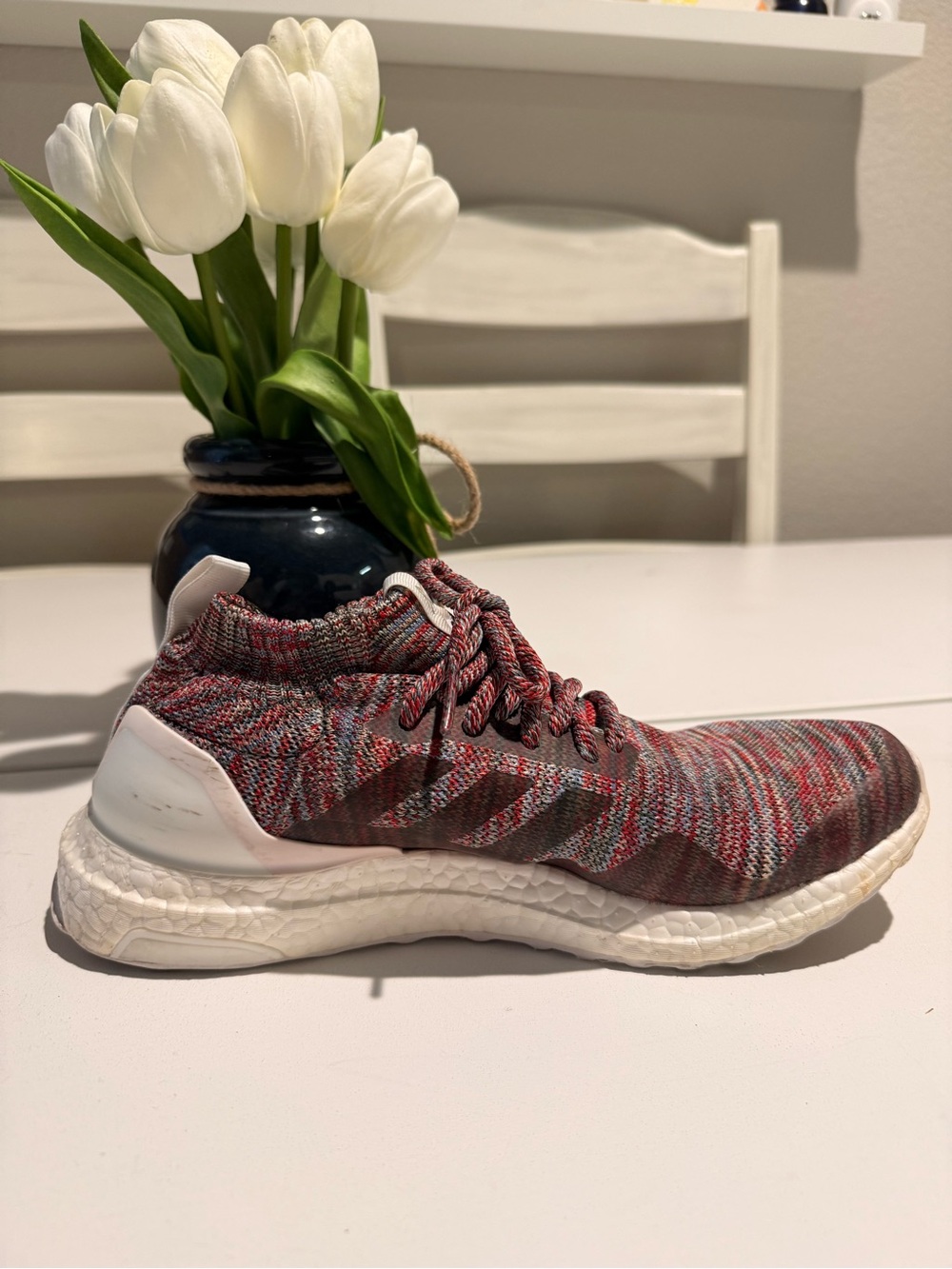 adidas Maroon and Gray Knit Lace-Up Sneaker